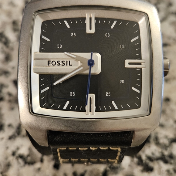 Fossil Silver and Black Square Dial Men's Watch